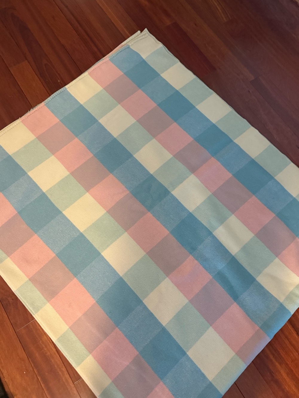 Vtg Albany Woolen Mills WOOL Pink Blue Cream Blanket 84 By 93 In EUC BEAUTIFUL!